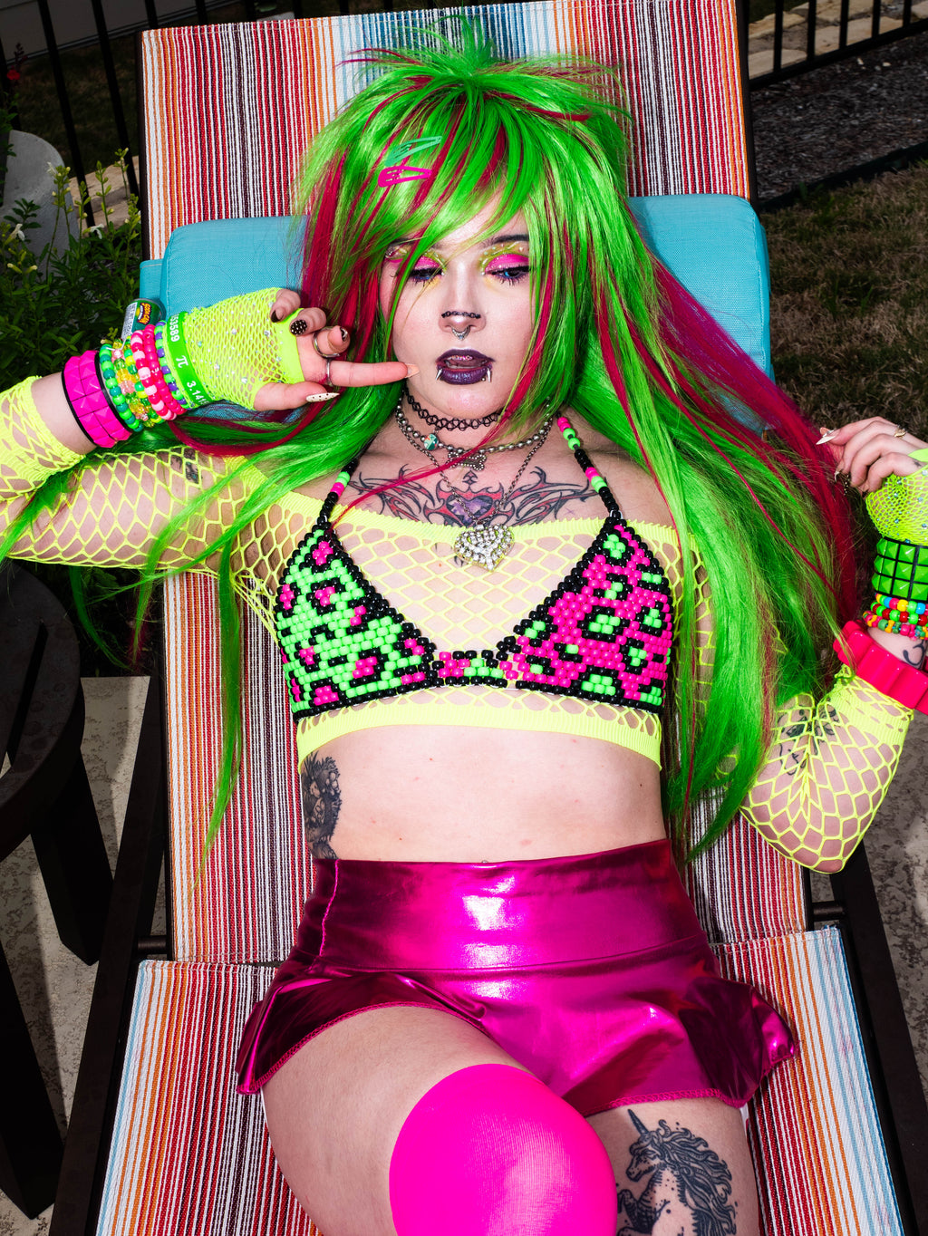 KANDi pink & green duo color bikini