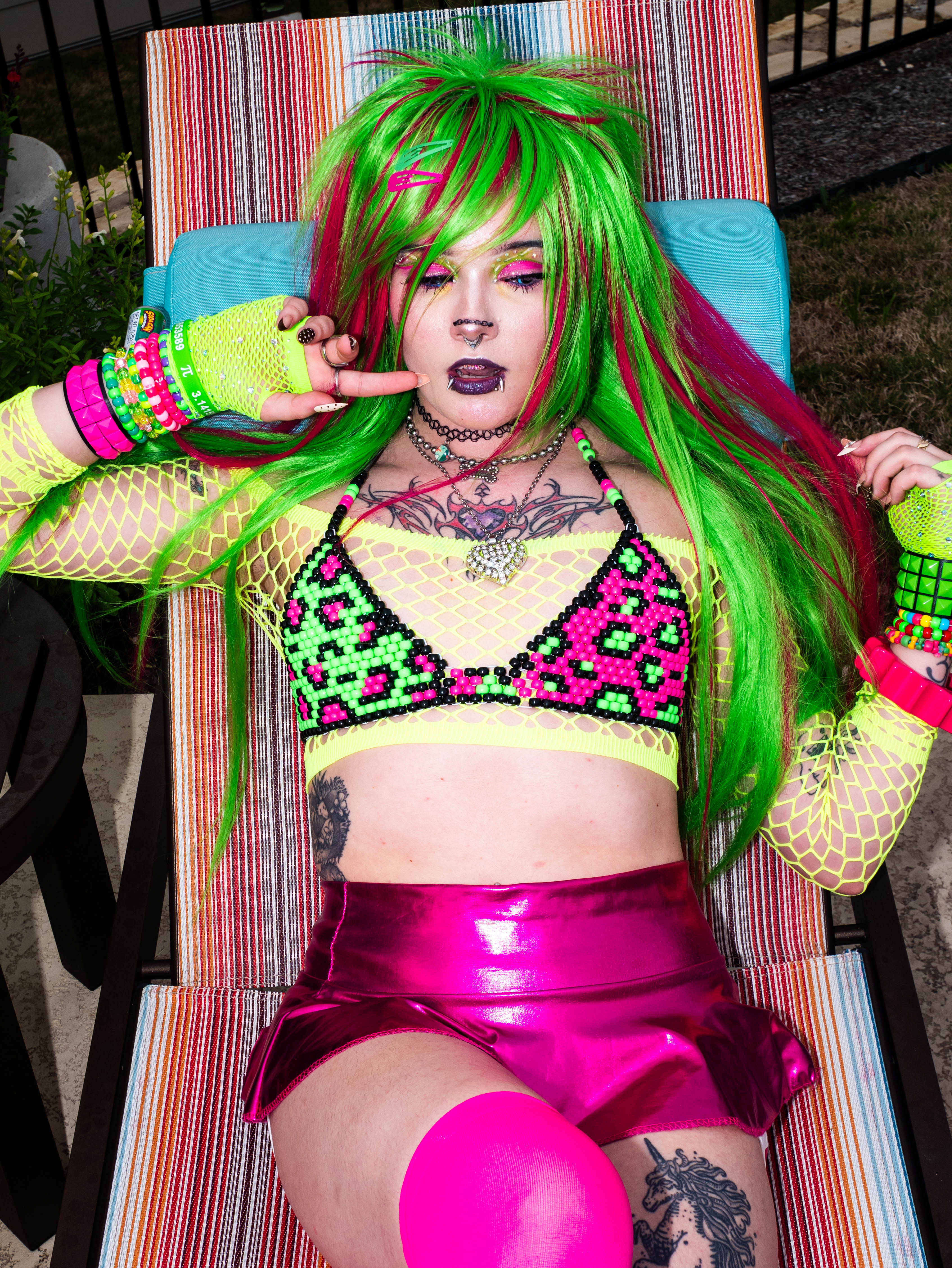 KANDi pink & green duo color bikini