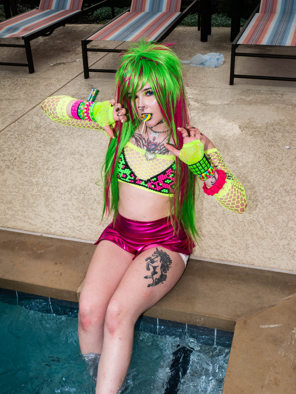 KANDi pink & green duo color bikini