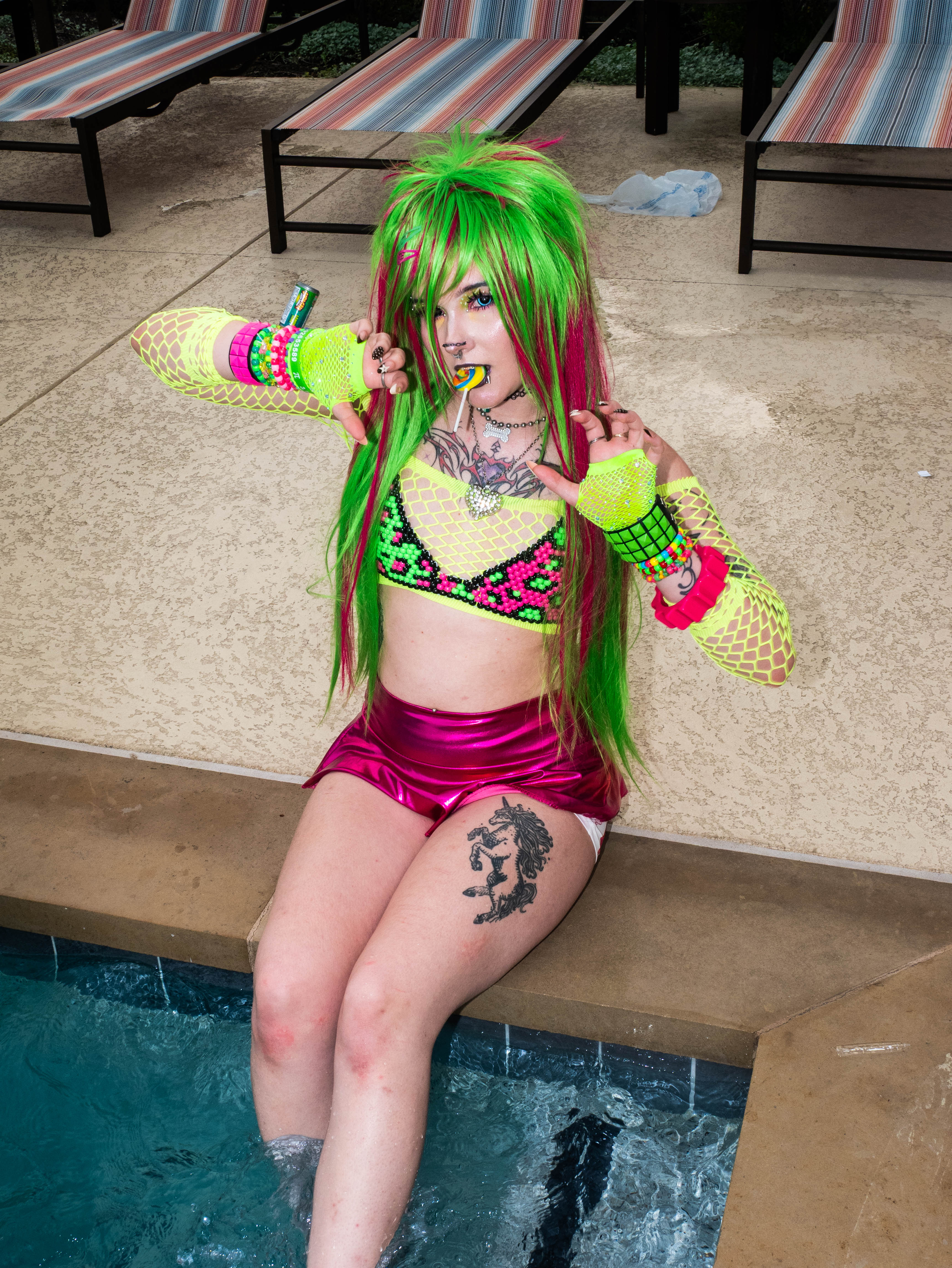 KANDi pink & green duo color bikini